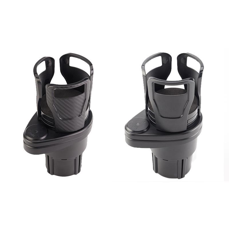Expandable car cup holder organizer, black universal design, provides extra drink and storage space in auto interior