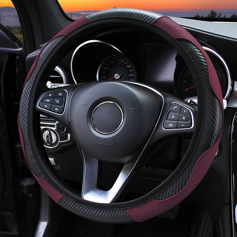 Automotive carbon fiber steering wheel cover, universal fit, non-slip design