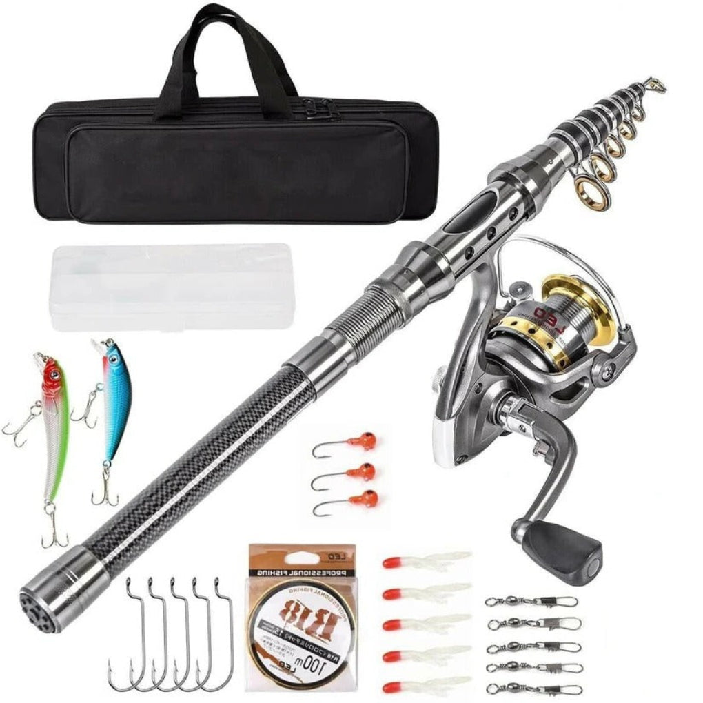 Durable Carbon Fiber Telescopic Fishing Rod with fast action. Ideal for portable freshwater & saltwater angling.