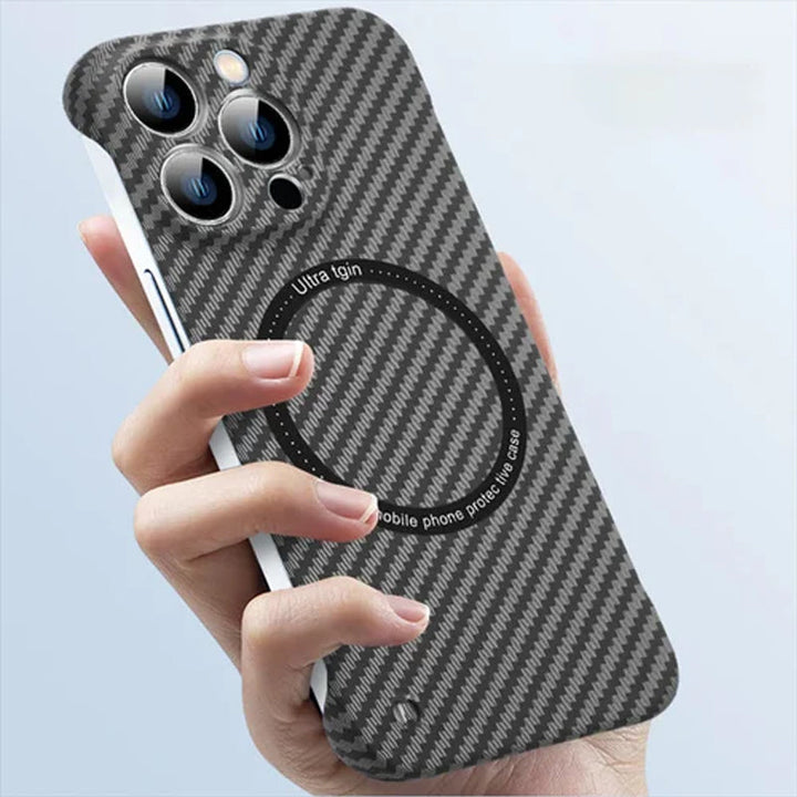 Unisex Carbon Fiber Texture Magnetic Charging iPhone Case, slim protective design