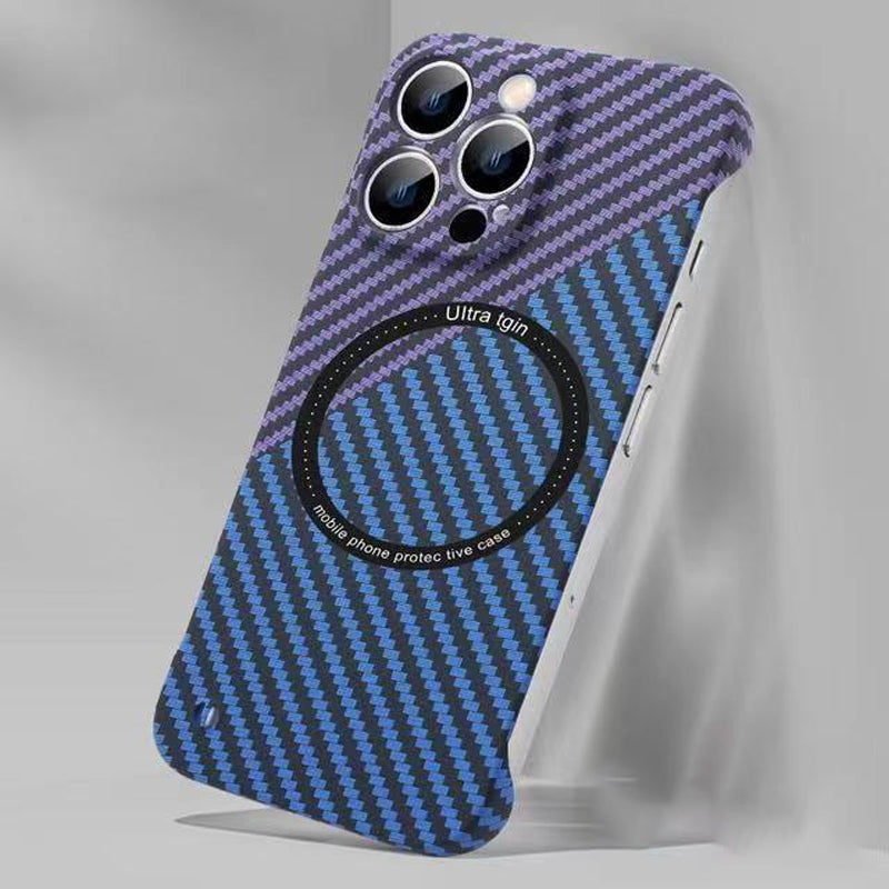 Durable protective iPhone case, carbon fiber texture, magnetic charging enabled