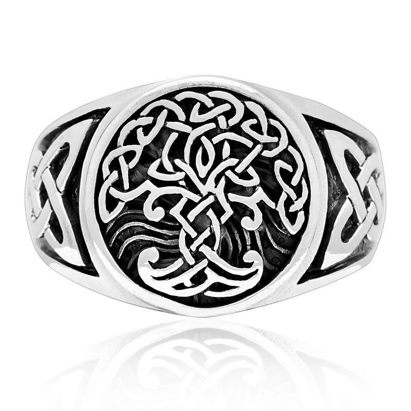 Silver alloy unisex ring featuring a bold Celtic Tree of Life design, a symbolic fashion statement.