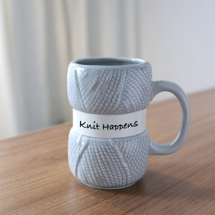 Creative gift for her: a funny knitting yarn ball ceramic mug for coffee, tea, and crafting enthusiasts.