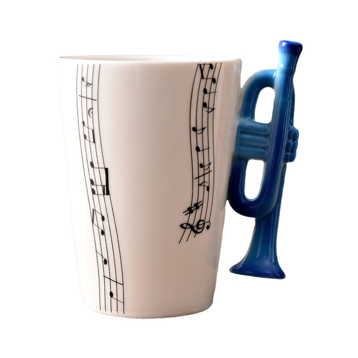 Unique musical instrument handle mug, ceramic drinkware perfect for any music enthusiast's collection