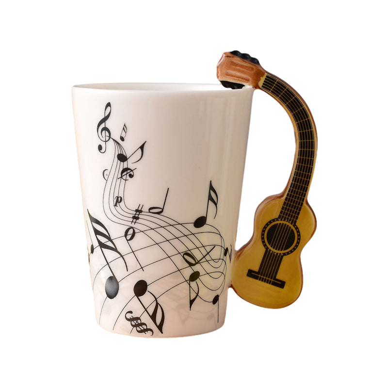 Gift-ready guitar handle ceramic mug, perfect for birthdays or holidays for guitar players & music fans