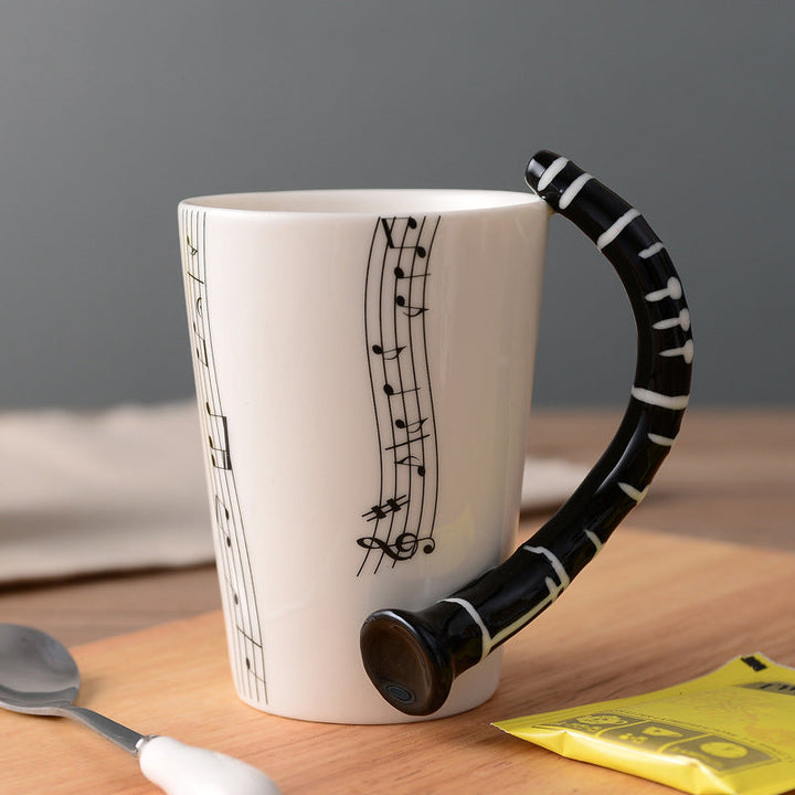 Violin handle ceramic mug, white high-gloss finish, 12 oz, a perfect music-themed gift for any occasion