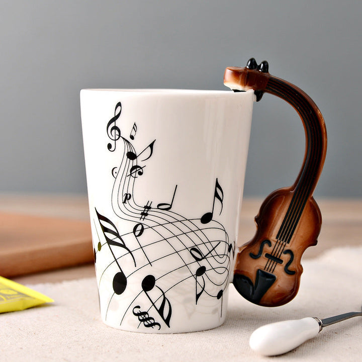 Trumpet handle coffee cup, durable ceramic construction, a great promotional gift for music schools
