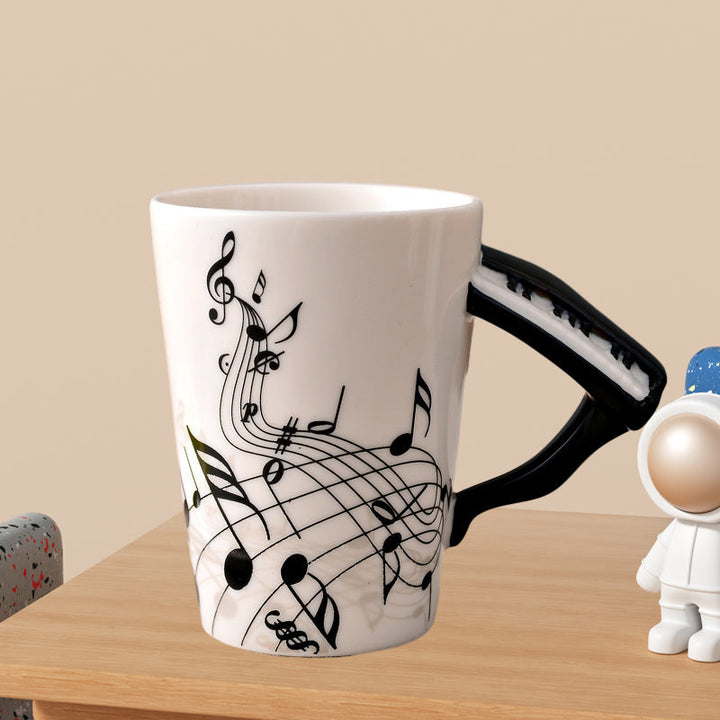 Ceramic coffee mug with a musical violin handle, a perfect gift for violinists & classical music fans