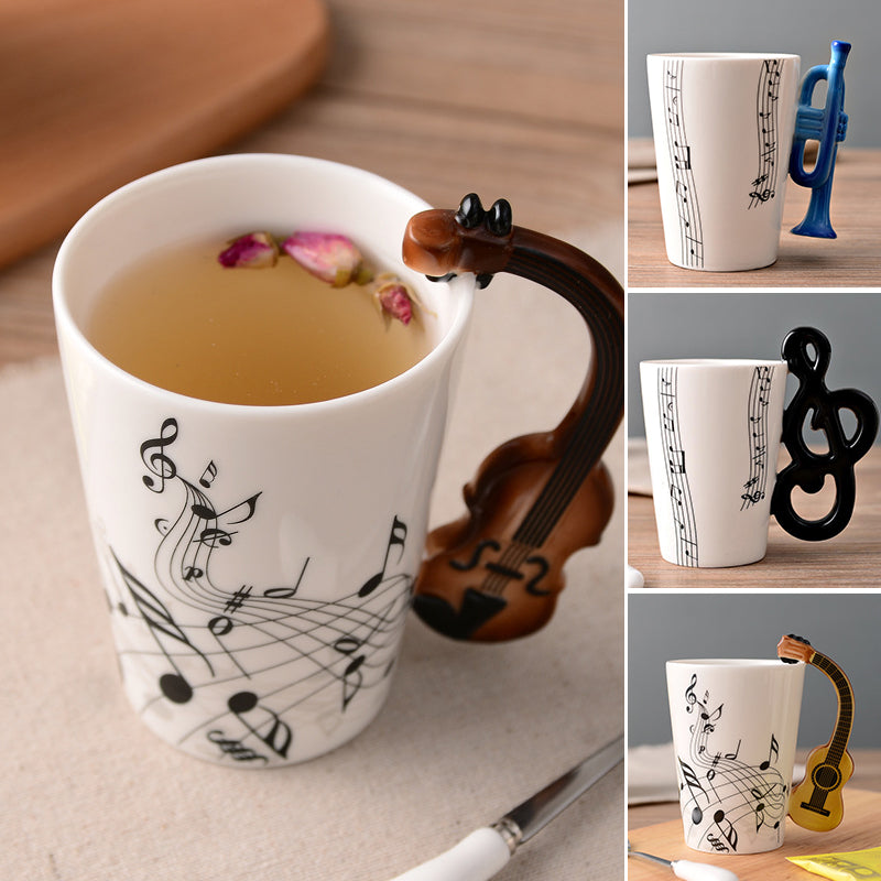 Guitar handled tea mug, high-quality ceramic, great gift for guitar players & rock music lovers