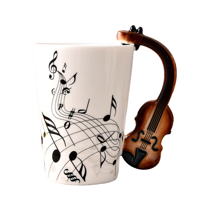 Piano handle ceramic mug, black & white design for pianists, 12oz musical instrument coffee cup