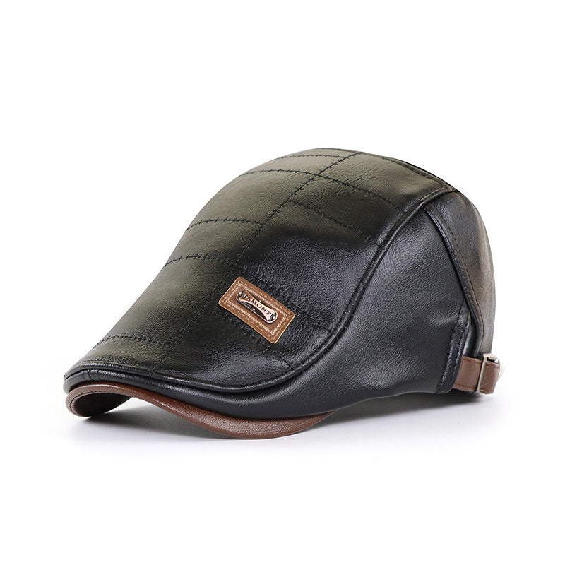Classic black faux leather beret, an adjustable fashion hat that blends vintage charm with modern wear.