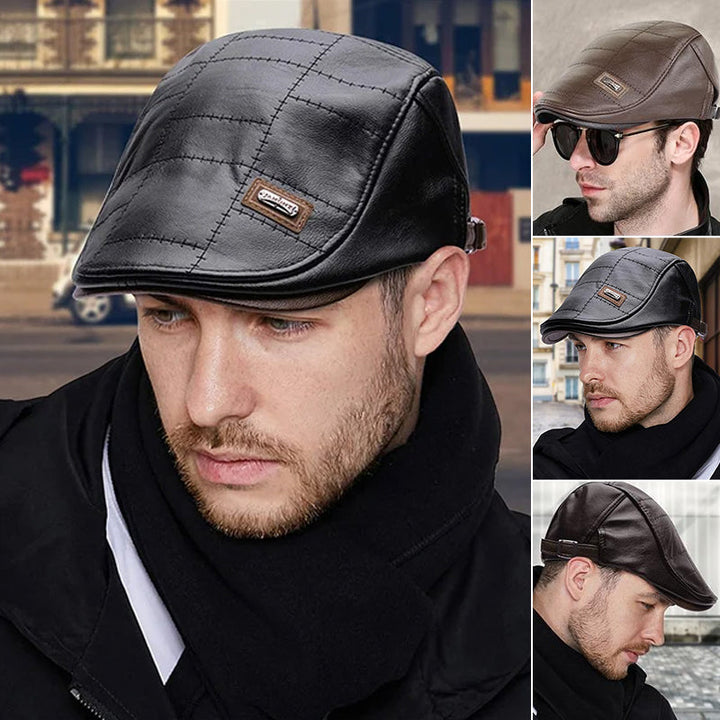 Autumn fashion accessory: a sleek black faux leather beret cap with a vintage style appeal.