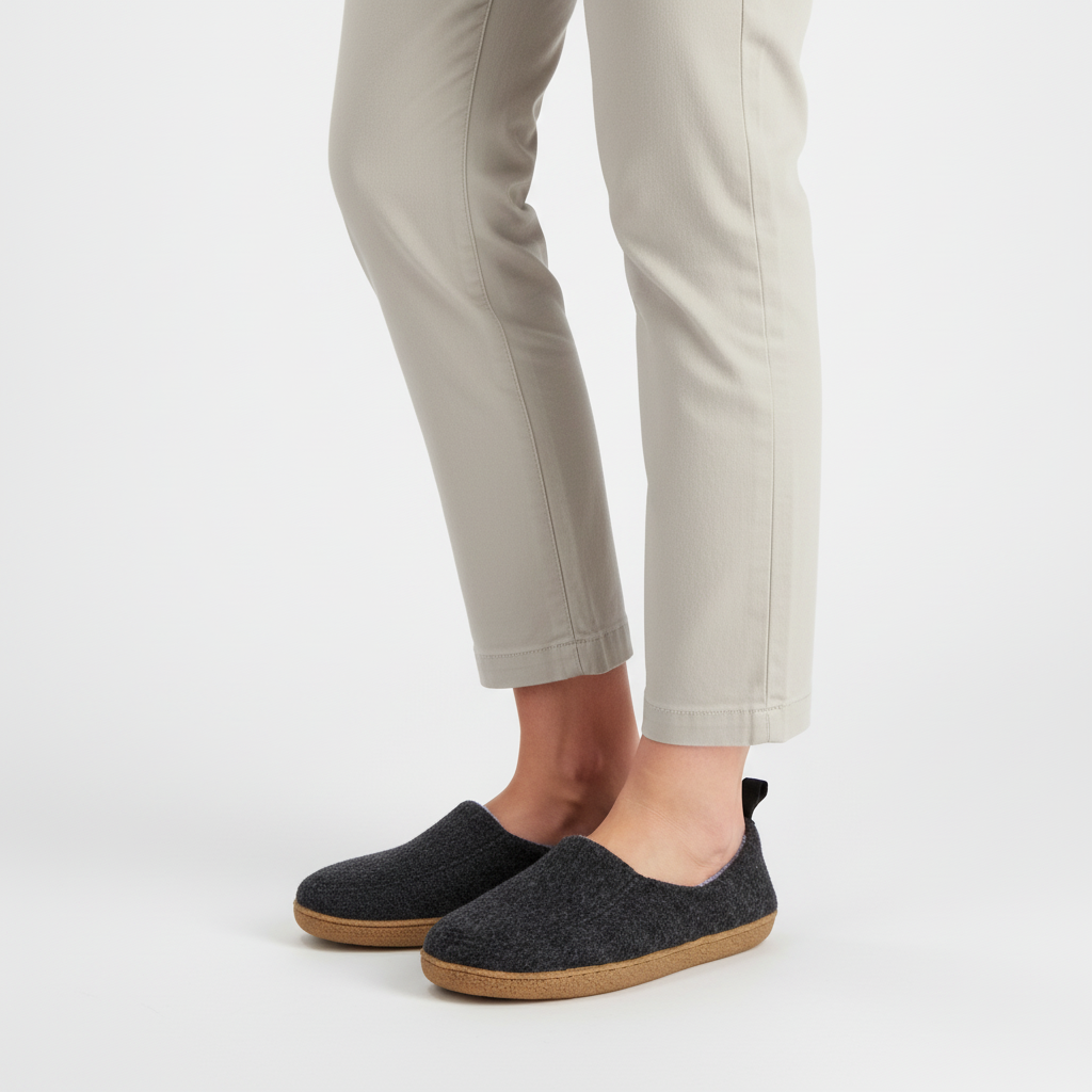 Warm felt Cloudwalk slippers, plush-lined for winter essentials. Comfortable non-slip indoor footwear for men & women.
