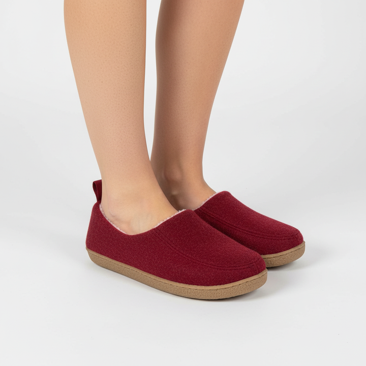 Soft sole Cloudwalk plush slippers, warm & cozy. Comfortable unisex felt house shoes for men & women.