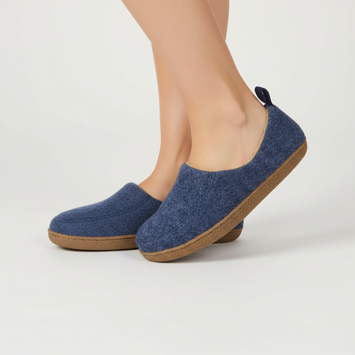 Comfortable Cloudwalk indoor footwear, plush-lined for warmth. Unisex felt slippers, perfect winter essentials.