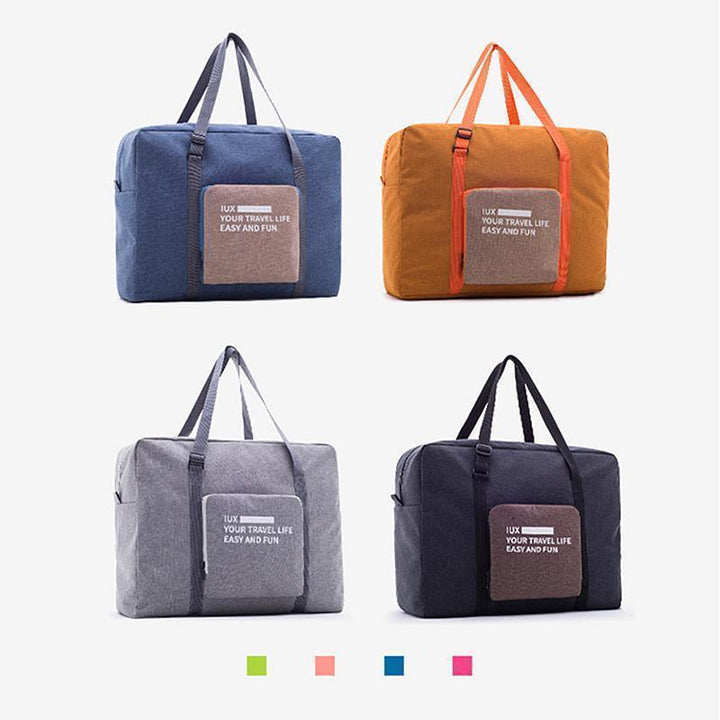 Foldable weekend travel duffel bag, large compartment, perfect carry-on storage solution.