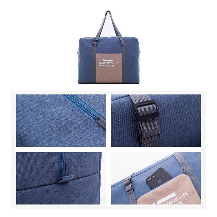 Spacious unisex duffel bag, collapsible for compact storage, ideal for travel and sports.
