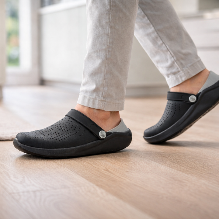 Grey unisex comfort sandals, lightweight & breathable, ideal for daily wear.