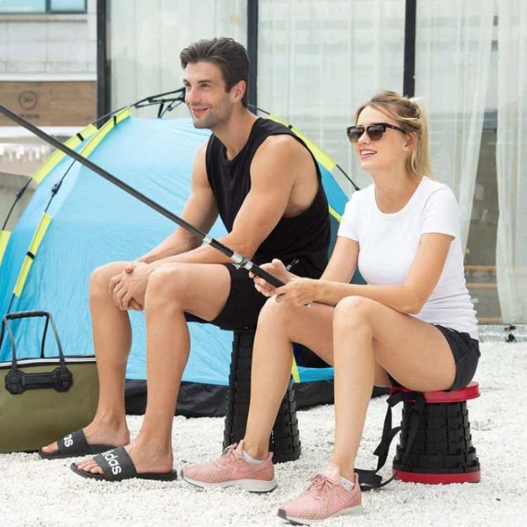 Compact folding stool with carrying strap, a lightweight and portable seating solution for any trip.