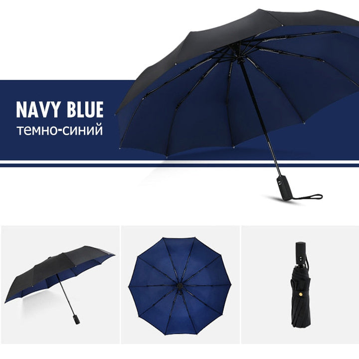 Durable windproof travel umbrella. Unisex automatic, compact design provides reliable weather protection accessory.
