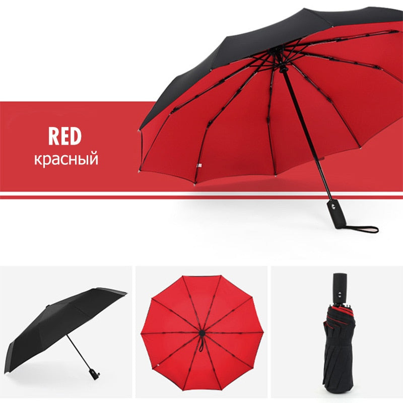 Automatic compact unisex travel umbrella. Windproof rain gear for quick weather protection. A travel essential.