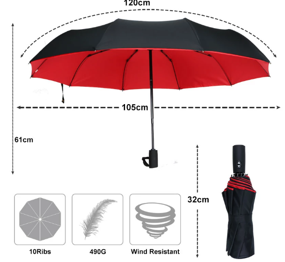 Foldable unisex compact umbrella. Windproof, automatic, and durable rain gear for convenient weather protection.