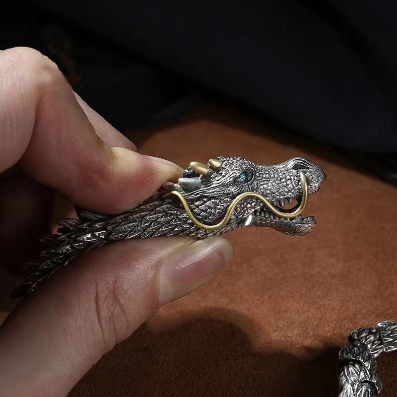 Women's antique copper dragon chain bracelet, mythical beast jewelry