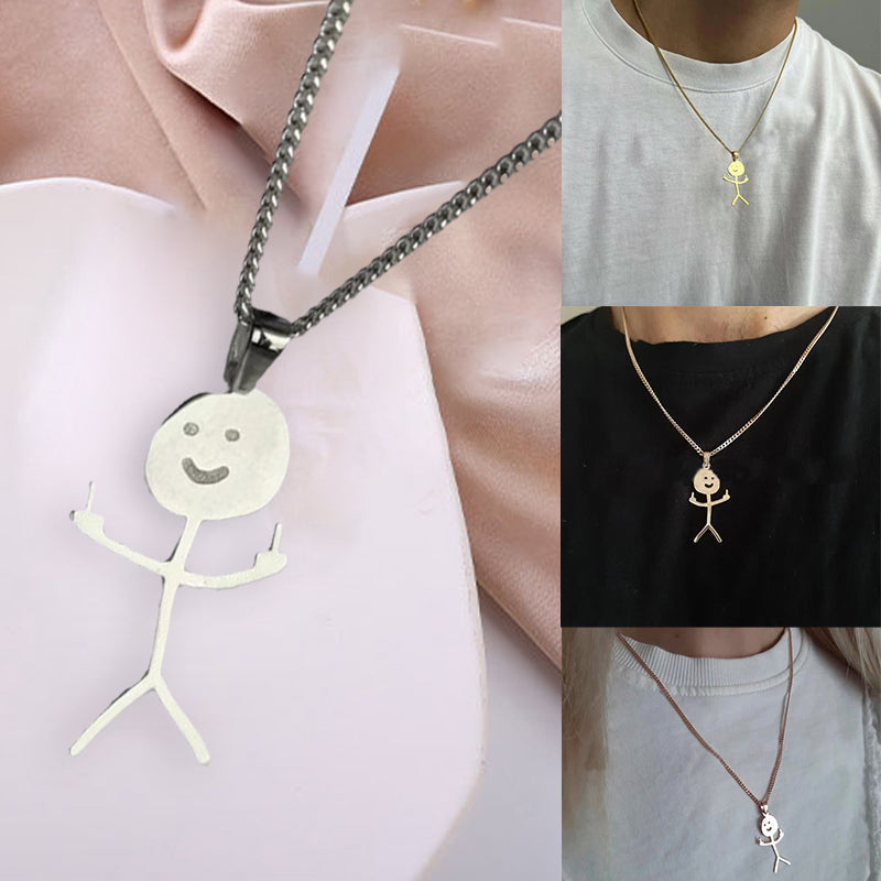 Stylish doodle art pendant necklace in silver, a cool unisex jewelry gift idea for fashion lovers