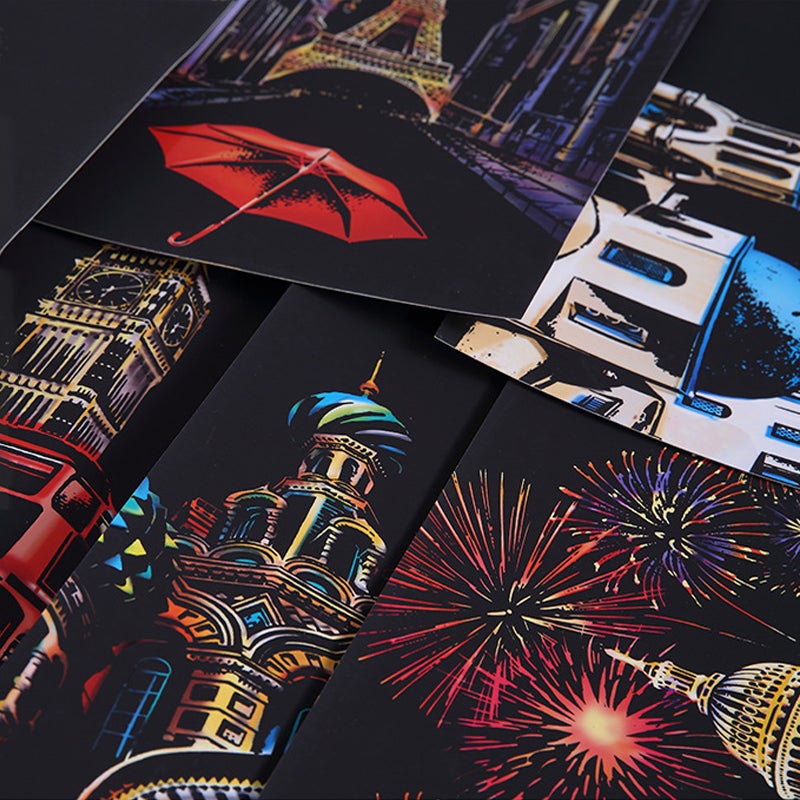 Unisex Creative Night Scene Scratch Art Kit with tools & instructions for DIY craft project