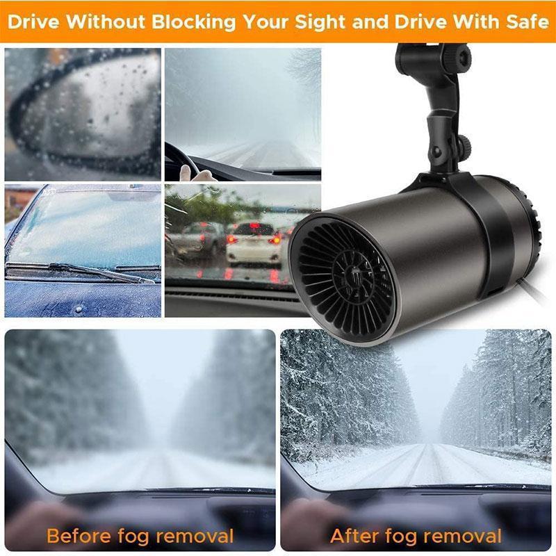 Compact cup design 12V car defroster, providing fast warm air for vehicle interiors