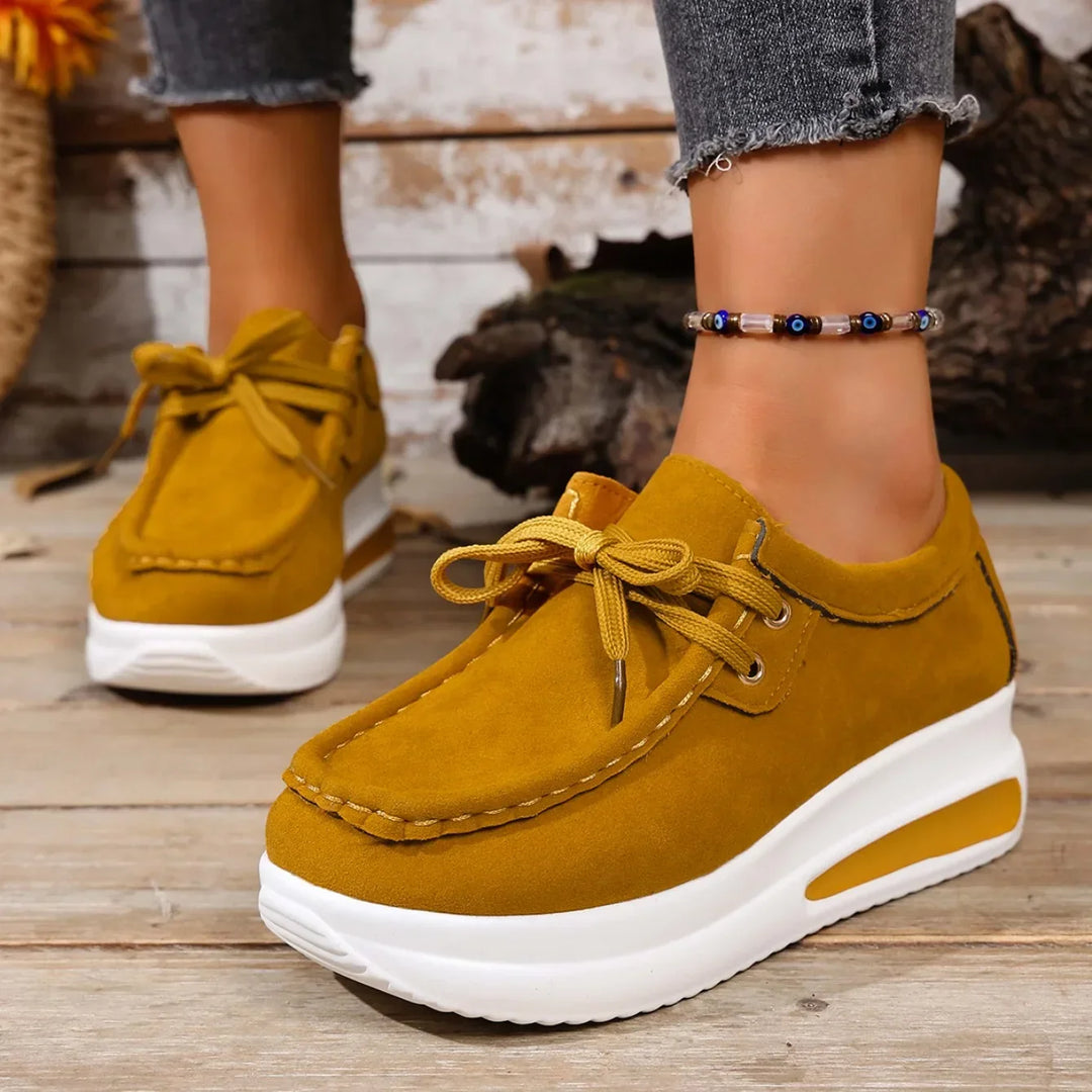 Close-up of the sturdy lace-up system on Unisex Cushioned Orthopedic Walking Shoes for a secure fit