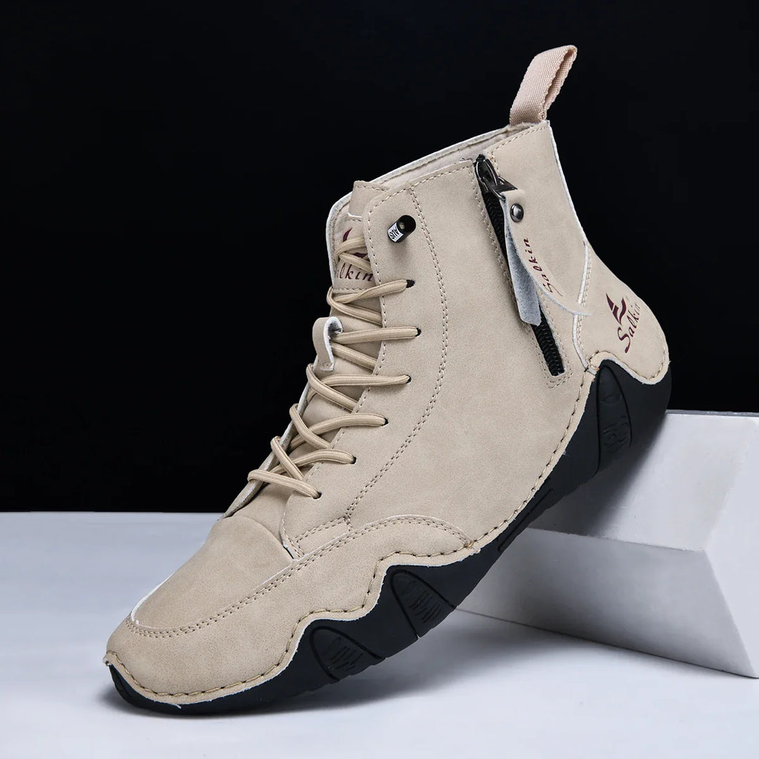 Top view of Unisex Cushioned Orthopedic Boots, tan, highlighting the wide toe box and comfort