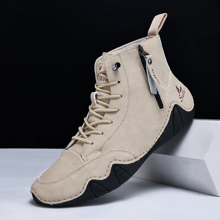 Top view of Unisex Cushioned Orthopedic Boots, tan, highlighting the wide toe box and comfort
