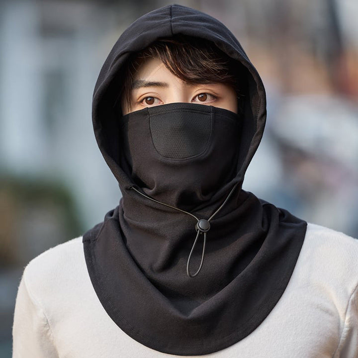 Outdoor winter gear: hooded cycling mask, elastic and comfortable fit