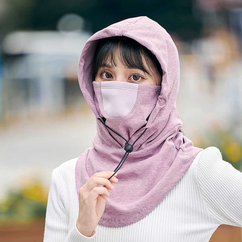 Black cycling face cover with extended neck for ultimate warmth, unisex design