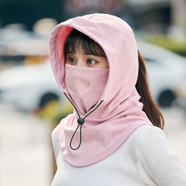 Black cycling accessory: hooded face mask and neck warmer, durable material