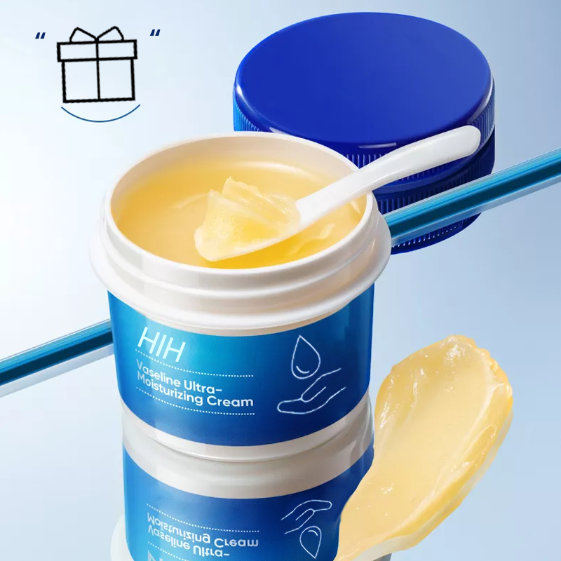 Hand applying a dollop of nourishing deep moisturizing cream to dry skin.