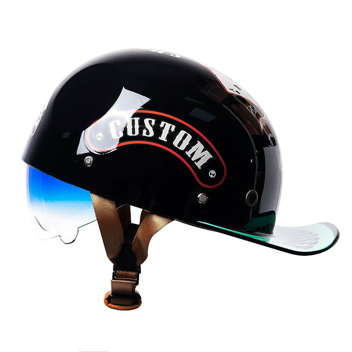 Unisex DOT approved motorcycle baseball half helmet for safety & style.