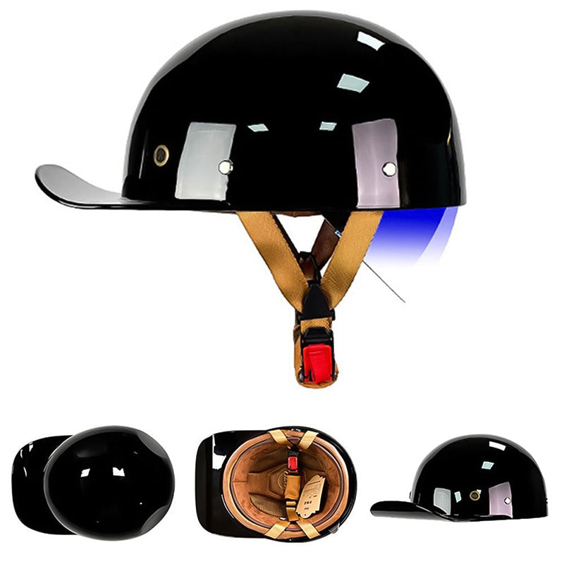 Unisex DOT approved open face helmet, combining baseball style & biker safety.