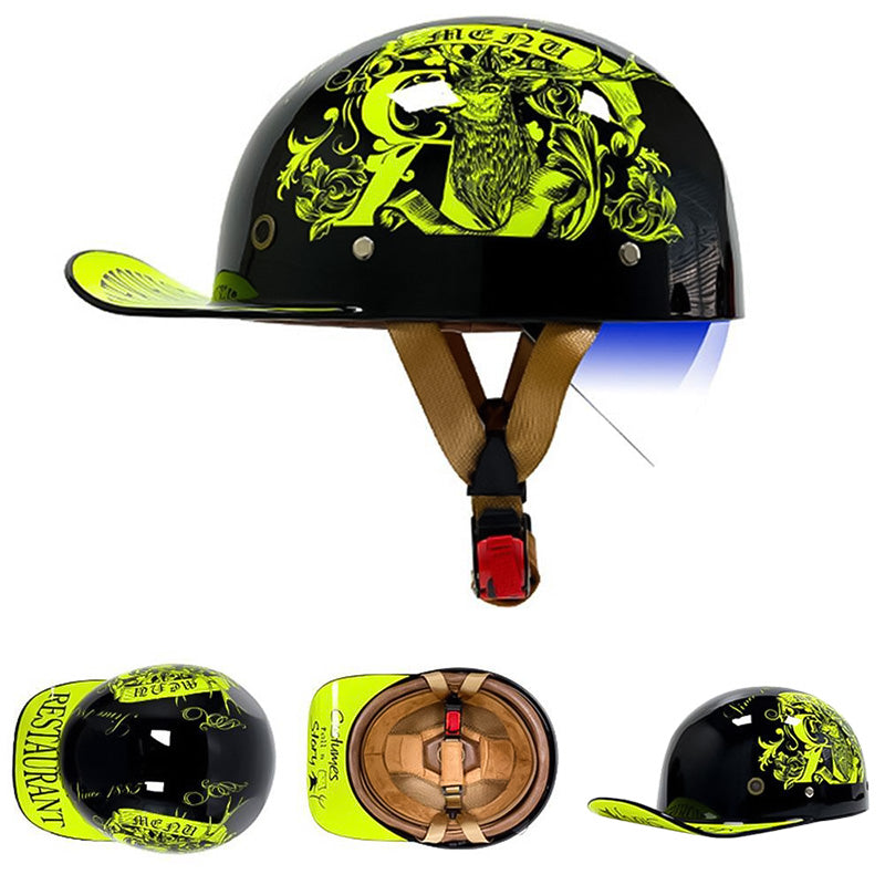 Sleek DOT approved half helmet, perfect baseball design for motorcycle & scooter.