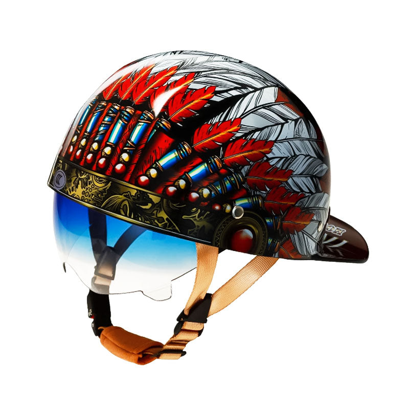 Unisex open face DOT motorcycle helmet with classic baseball cap style.