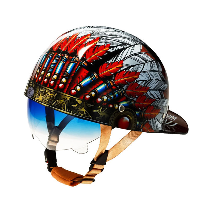 Unisex open face DOT motorcycle helmet with classic baseball cap style.