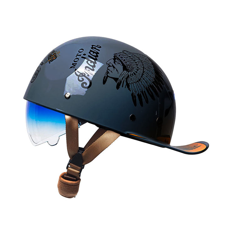 DOT approved half shell baseball helmet for motorcycle, scooter, and cruiser.