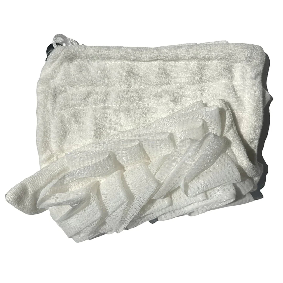 Dual texture bath accessory: gentle sponge and exfoliating loofah for a complete body cleanse