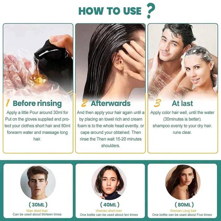 Natural black hair dye shampoo for gray coverage, ensuring a rich, deep color and overall hair care.