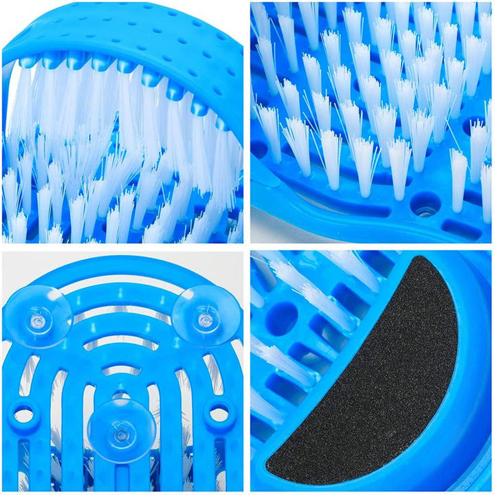 Foot cleaning slipper, durable plastic with suction cups for secure placement in any shower