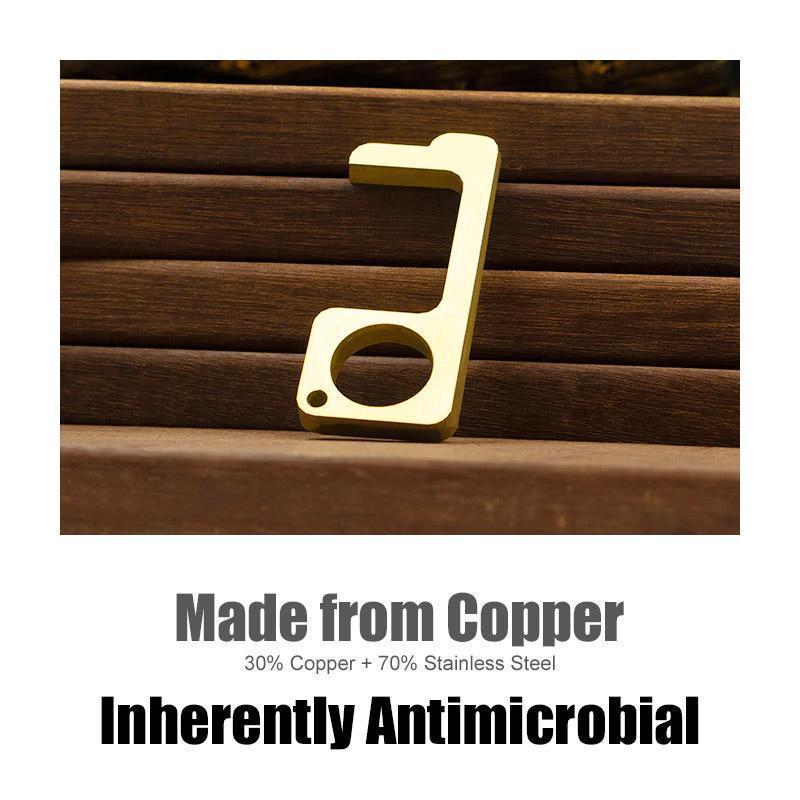 Compact everyday carry (EDC) hygienic touch-free utility tool for opening doors and pressing buttons safely.