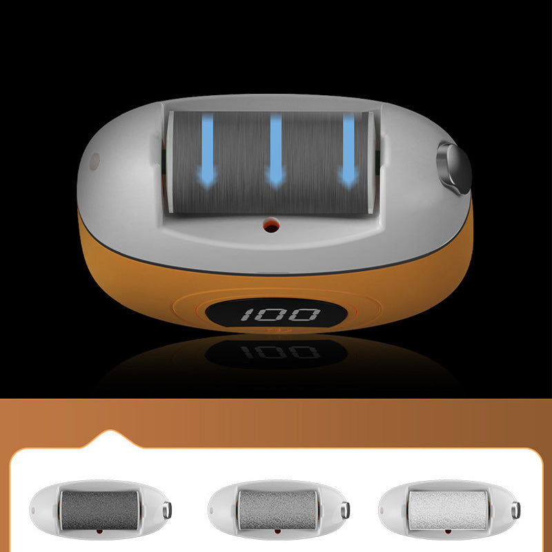 Two Electric Foot Callus Removers, one showcasing its charging dock, highlighting convenience.