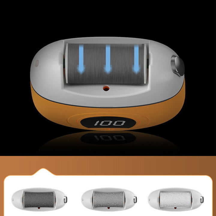 Two Electric Foot Callus Removers, one showcasing its charging dock, highlighting convenience.