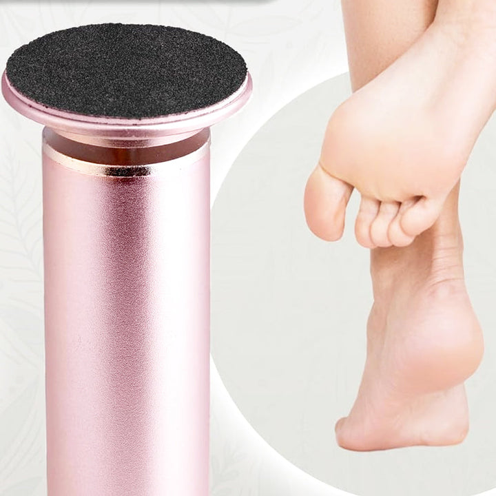 Close-up of the rotating roller head on an electric foot callus remover, highlighting its abrasive surface